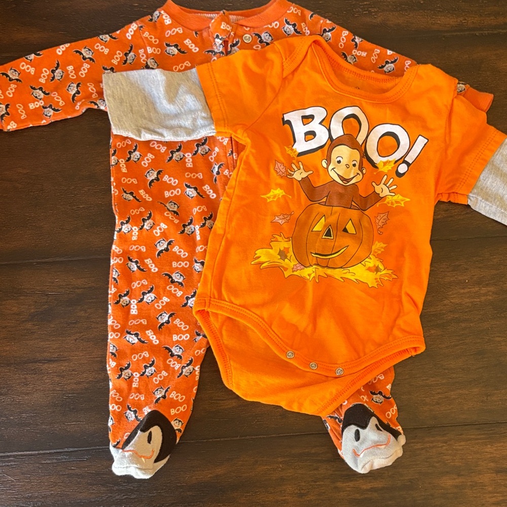 Halloween Baby Onesie 2 piece Set - vampire footsie and Curious George onsie